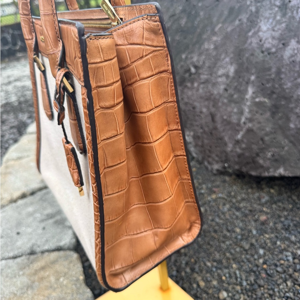 MICHAEL Michael Kors Croc-Embossed Leather & Canvas Satchel Tote with Strap - Picture 4 of 16